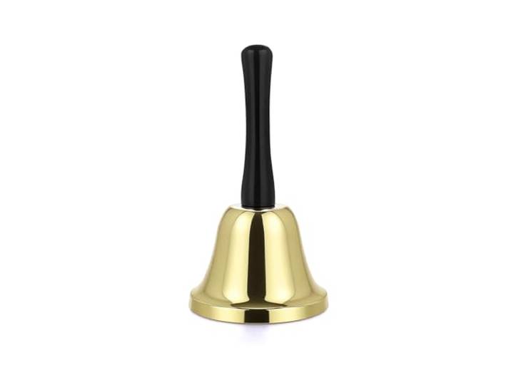 VABNEER Handbel voor leraren, ouderen en school, servicebel voor kantoor en thuis, roestvrij staal met ABS-handvat, perfect als kerst- of decoratieve gouden klokken