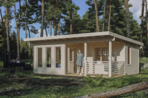Gartenhaus SKAN HOLZ Arnheim inkl. Fußboden, Terrasse, Vordach, Brüstung 720 x 539 cm natur