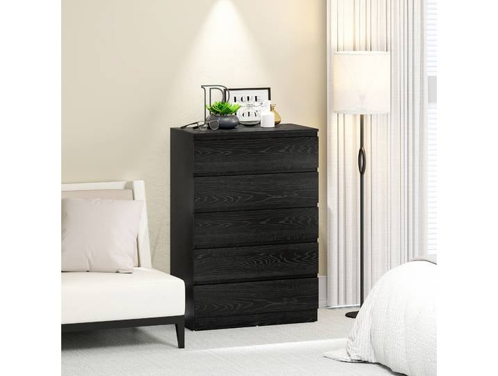 HOMCOM Commode 5 Tiroirs Moderne Noir Veiné 77x40x111,5 cm