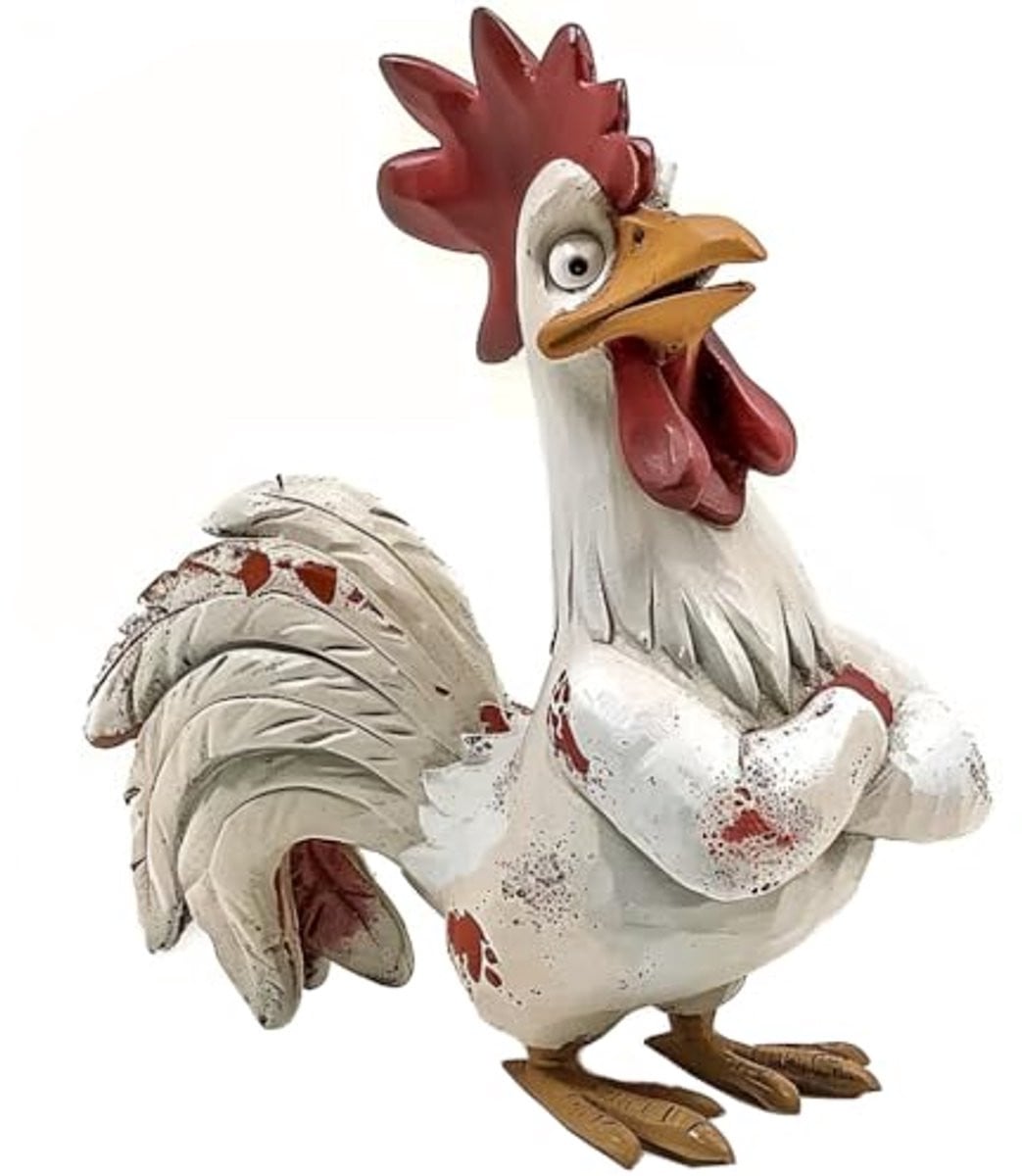 Wit haan standbeeld van hars - Decoratieve tafelsculptuur, Hoogte: 15,5 cm