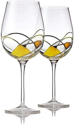 Bezrat "Set of 2 Hand Painted Wine Glasses - 9""H"