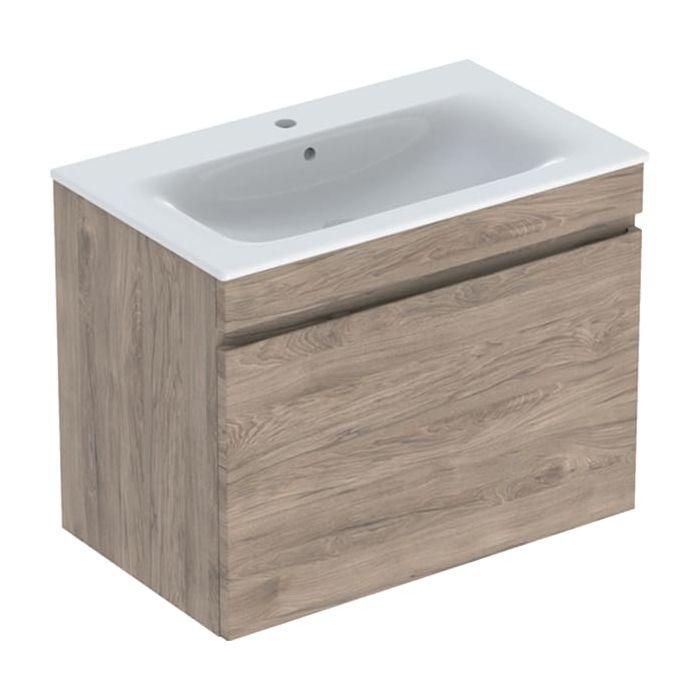Geberit Renova Plan Möbel-Waschtisch-Set 501916JR1 80x62,2x48cm, Korpus nussbaum beschichtet, Waschtisch weiß