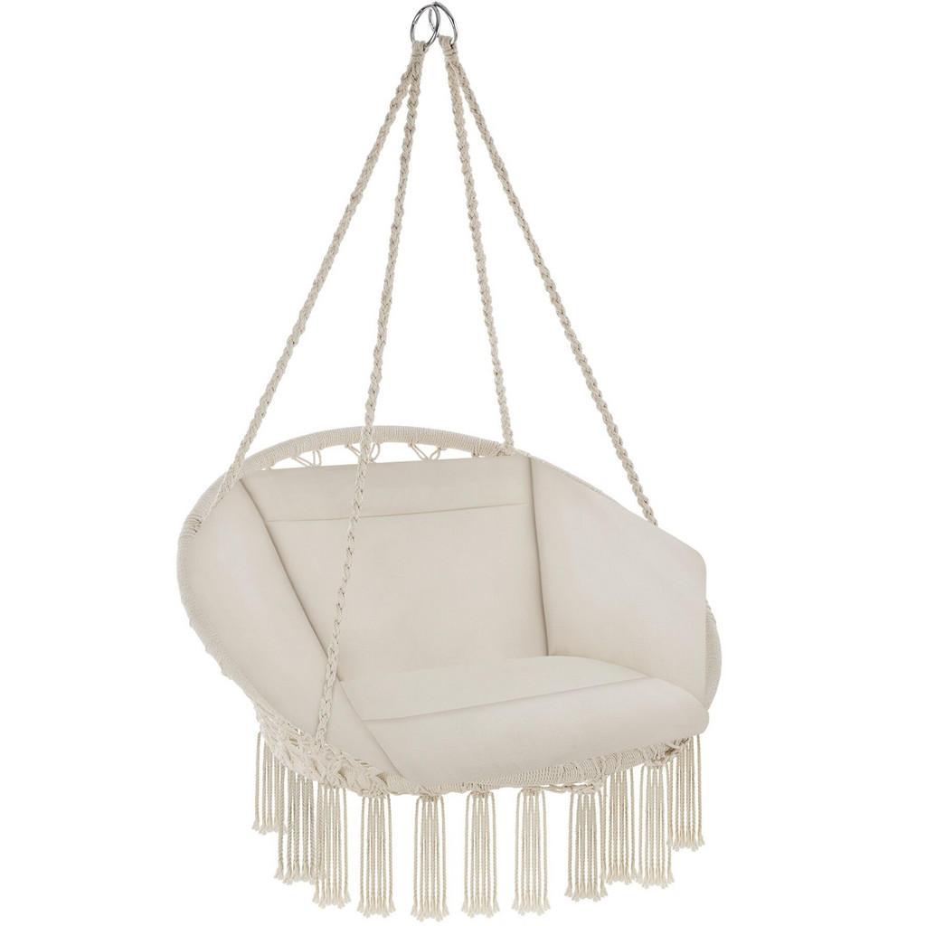 tectake Hängesessel, Beige, Kunststoff, Baum/Pflanze/Natur, 80x125x72 cm, Gartenmöbel, Hängesessel