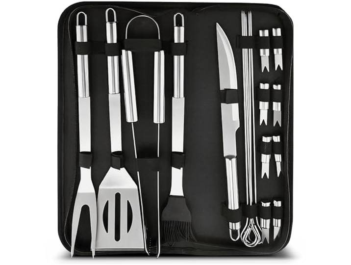 Recalma 18-delige BBQ Accesoires Set, Roestvrij Staal Barbecue Gereedschapset met Tas, Barbecue Accessoires incl. Barbecue Tang, Grillbestekset