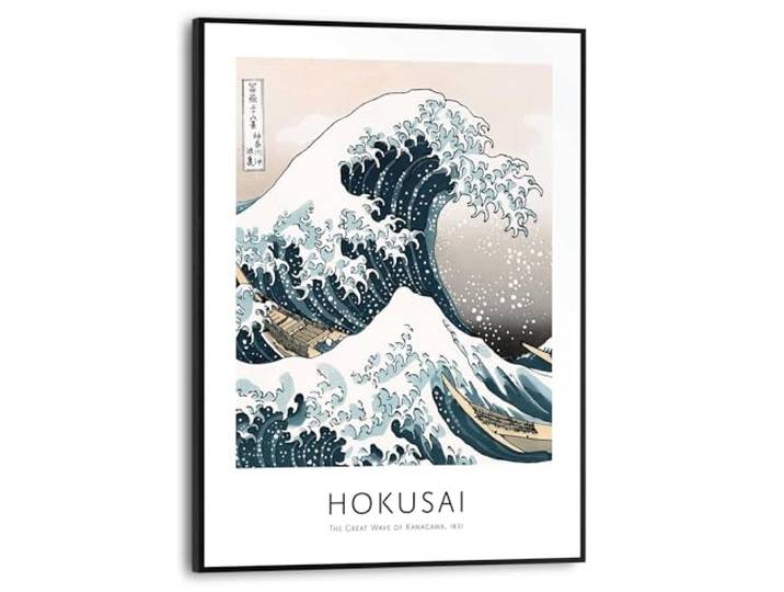 REINDERS Gerahmtes Bild, Die große Welle Hokusai, Home Office, Bilder, Wanddeko, Room Decor, MDF, Blau, 40 x 30