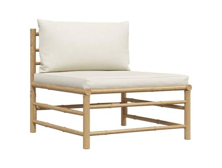 Coespram Garten Mittelsofa mit Kissen Modulsofa Bambus Cremeweiß Modulares Lounge Element aus stabilem Naturmaterial mit weichen Polstern für Balkon Terrasse und Innenhof geeignet.