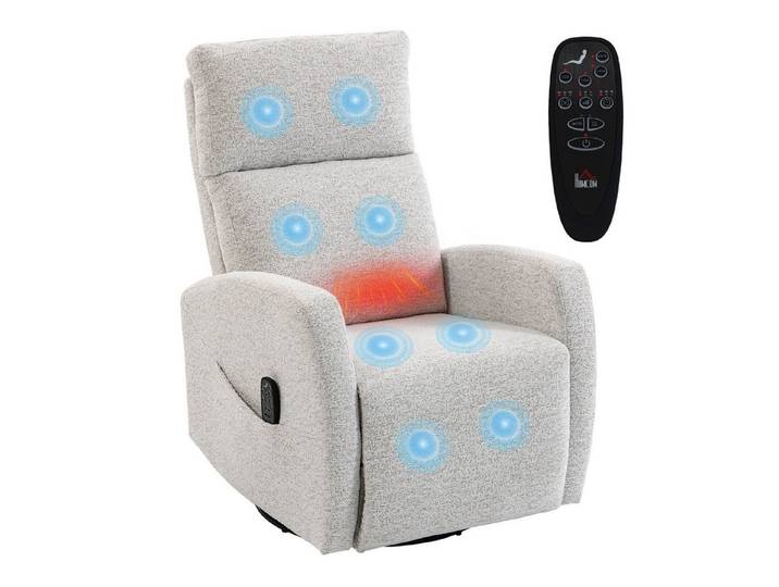 BAYMATE Massagesessel Massagesessel mit Heizfunktion, Chenille-Bezug (verstellbare Rückenlehne, 360° drehbar, cremefarben)