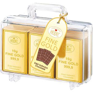 Heidel Geschenkset großer Gold-Koffer, Geschenkkoffer mit Goldbarren-Minischokoladen