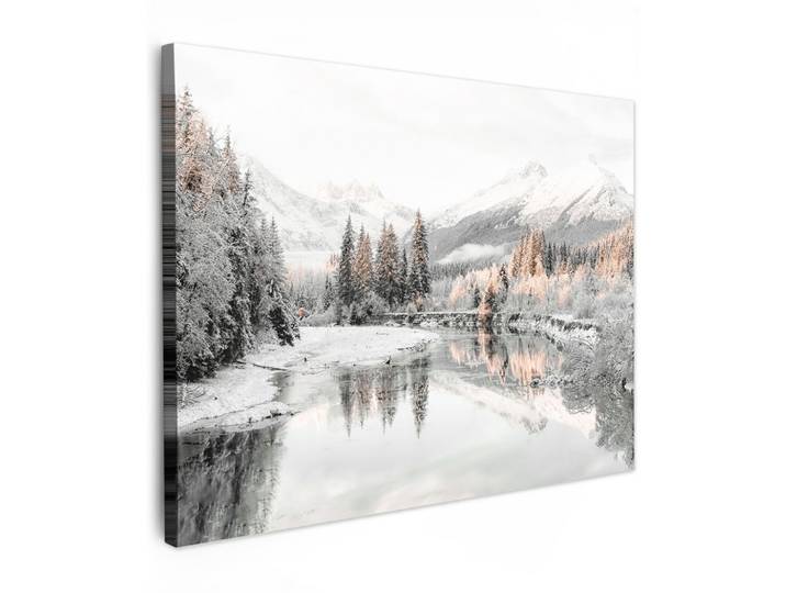 LEINWANDBILD Natur - Winter - Bäume - Berge - Schnee Wandbilder 80x60 cm