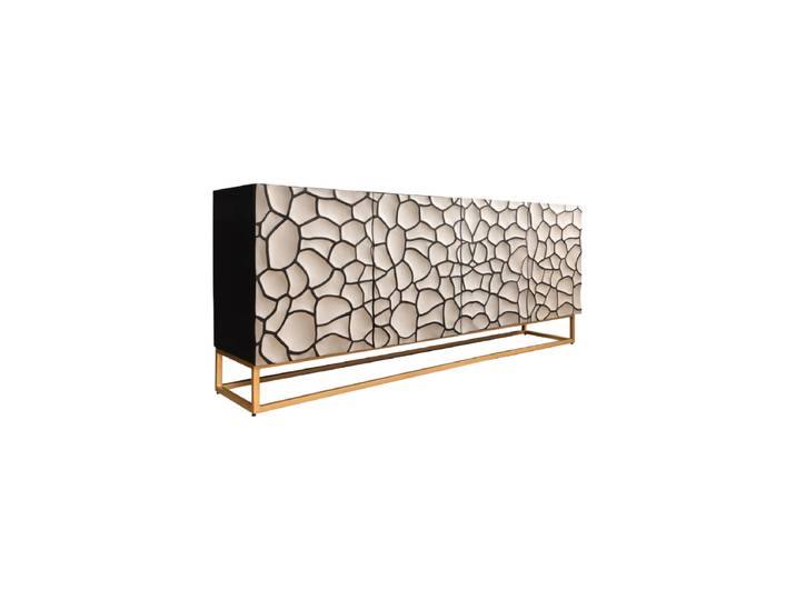 Massivholz Design Sideboard „Vulcan Mosaik“ Mangoholz Weiss / Schwarz Invicta Interiors