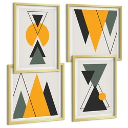 BILDER SET 4er Set - 50x50 cm & 40x60 cm Goldrahmen - Abstrakte geometrische Formen