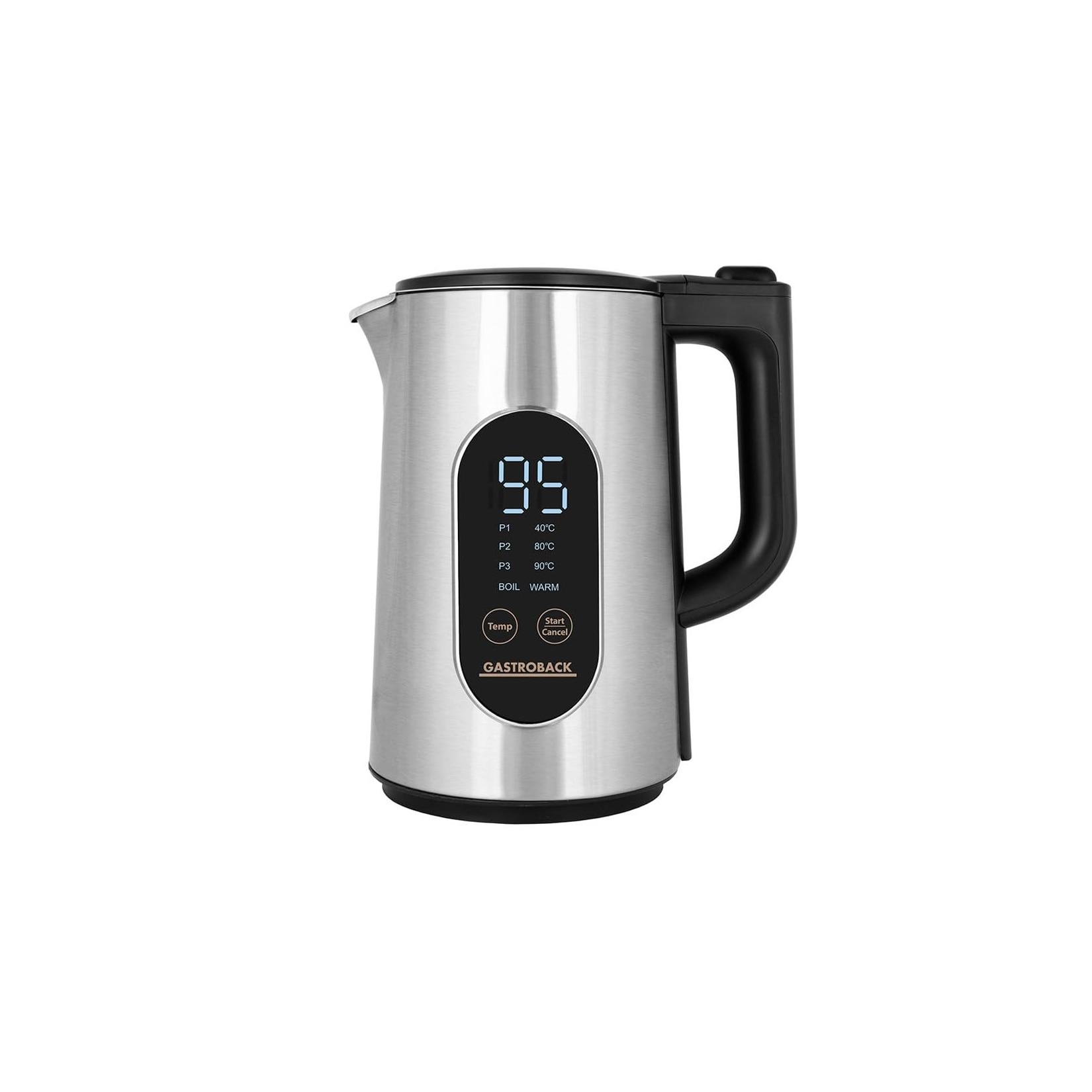 GASTROBACK Cool Touch Express Wasserkocher (3.000 Watt, 1,5 Liter, Temperatureinstellung, Warmhaltefunktion, intelligentes Display, Echtzeit-Temperaturanzeige)