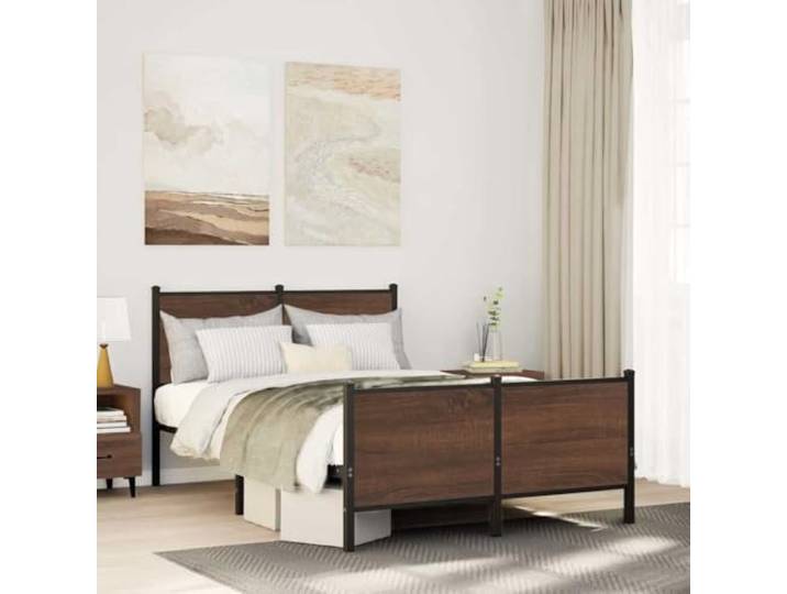Stahlgestell Robust Stabil Classic Lattenrost Stauraum Braun 120 x 200 cm Metallbett ohne Matratze 120x200 cm Braun Eichen-Optik Stabil Bettgestell mit Lattenrost Stauraum Gästebett