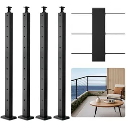 VEVOR Kabelgeländerpfosten, 4er-Pack, 914x25,4x50,8 mm, vorgebohrte horizontale Löcher, Edelstahl SUS304, gebogene horizontale Halterung, für Handlauf, Balustrade, schwarz, 4JZLGZXHS914UUOI6001V0