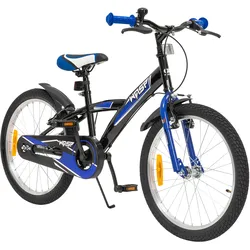 Actionbikes Kinderfahrrad Wasp 20 Zoll, Fahrradständer, Schutzbleche, verstellbar, V-Brake-Bremsen (Schwarz-Blau)