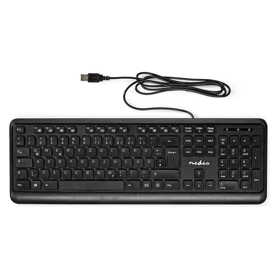 Nedis Kabelgebundenes Keyboard | USB-A | Multimedia | QWERTZ | DE-Layout | Numerische Tastatur (DE, Kabelgebunden) (KBMU200BKDE)