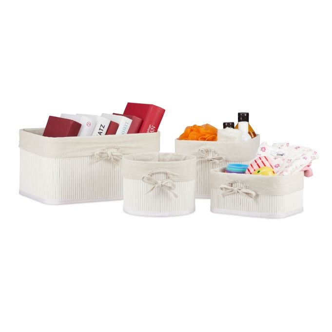 Relaxdays 8-delige set bamboe opbergmanden met textiel