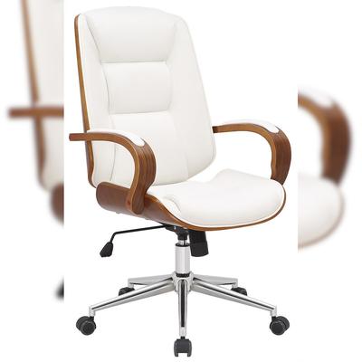 Décoshop26 - Bürostuhl auf Rollen mit weißen Kunstlederarmlehnen Gestell aus gebogenem Holz und Metall 10_0007027 10_0007027
