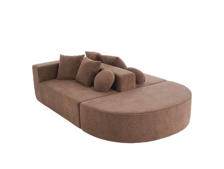 Canapé cloud modulable 5 places en chenille, canapé d’angle marron