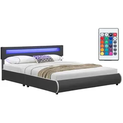 Juskys Polsterbett Sevilla 180x200 cm – Bett mit LED Beleuchtung & Lattenrost – Doppelbett grau