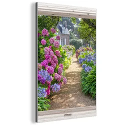 METALLBILD Hortensie - Durchsichtig - Blumen - Sommer - Lila - Weg 80x120 cm