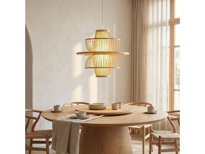 Suspension Artisanale Osier Bambou Naturel Ø45 Cm E27