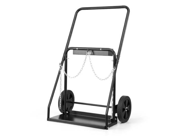 VEVOR Chariot de Bouteille de Soudage Double\, Charge Statique 200 kg\, Chariot de Réservoir d'Oxygène d'Acétylène\, Roues Solides 54 mm\, Chaînes de Sécurité\, pour Bouteilles de Gaz Doubles 31\,75 cm