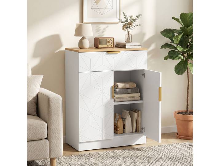 HOMCOM Buffet Moderne Blanc Tiroir Étagère Réglable Rangement
