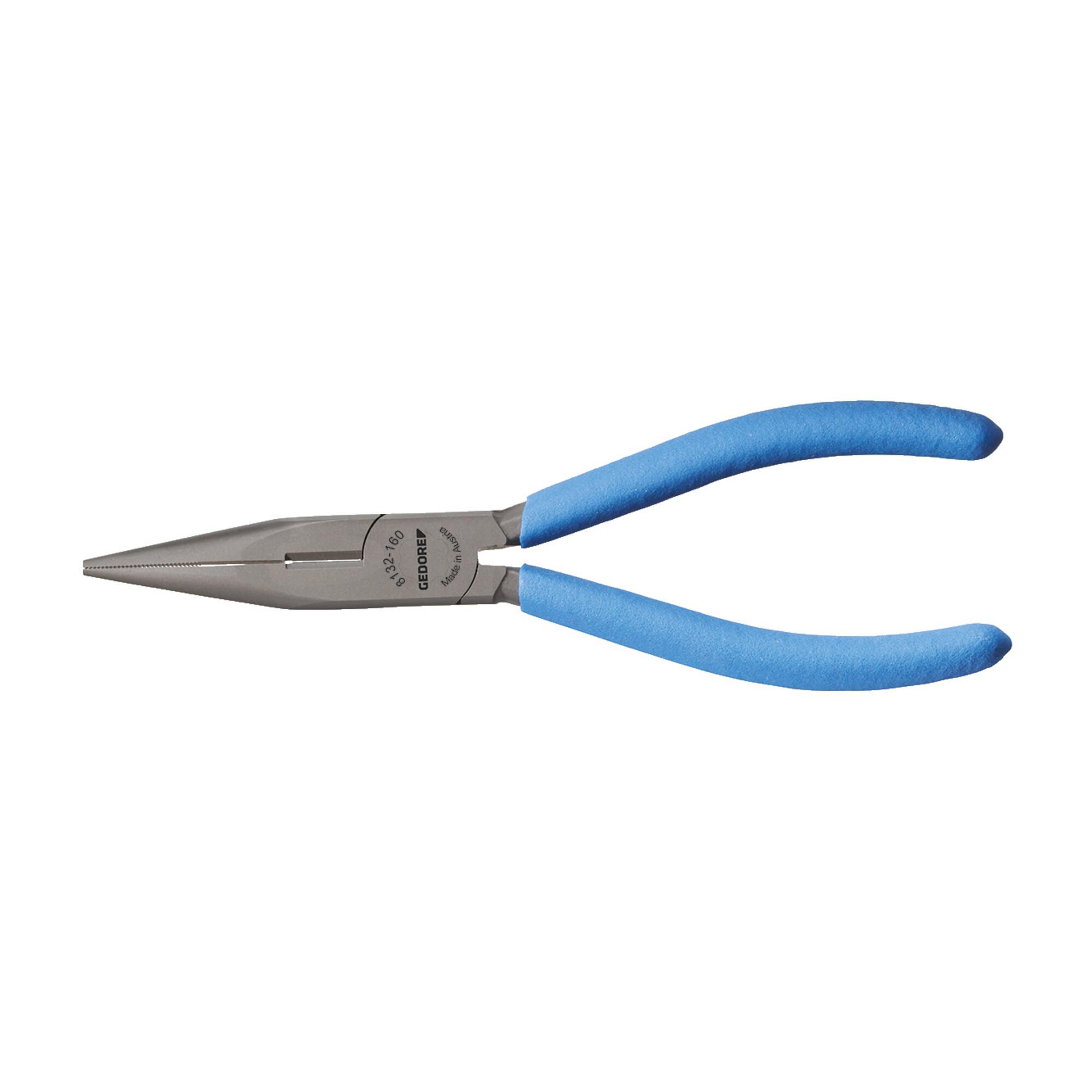 Gedore Flachrundzange, lange Backen, gezahnt, gerade, induktiv gehärtet, Antirutsch-Griff, Länge 160 mm, 8132-160 TL (6710880)