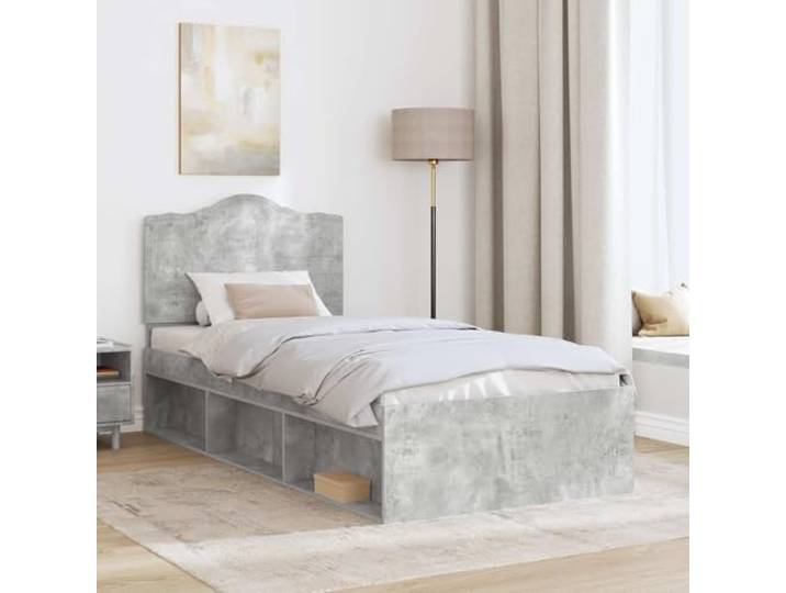 Holzwerkstoff Stabil Minimalistisch Kiefernholz Kopfteil Modern Bettrahmen Beton Grau 100x200 cm Massives Kiefernholz Bettgestell mit Kopfteil Lattenrost Stabil Modern