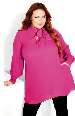 Plus Size Women's Neck Tie Tunic - sangria by City Chic in Sangria (Size 18 W)