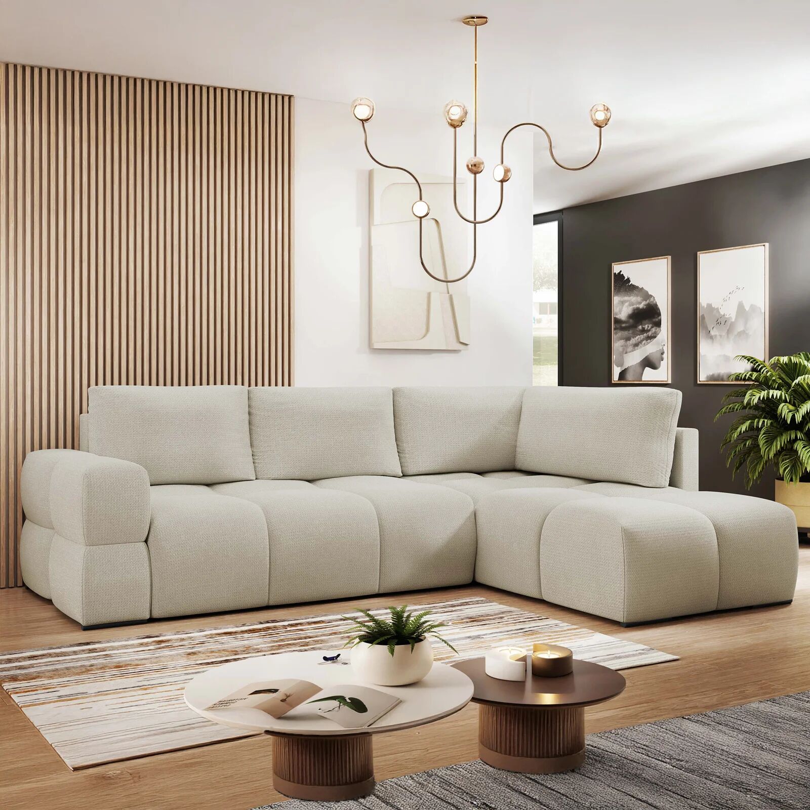 garneroarredamenti Divano letto angolare reversibile 3 posti 267x185cm box contenitore beige Sottovoce