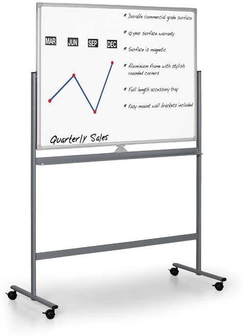 B2B Partner Mobile magnettafel, Whiteboard auf Rollen, beidseitig, 1800 x 1200 mm
