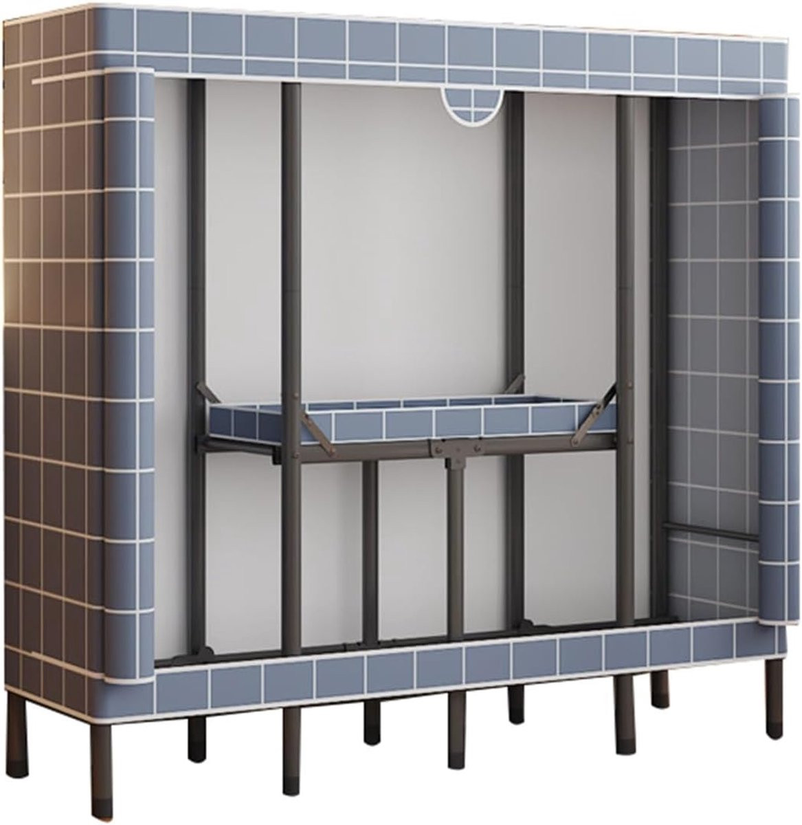 Draagbare kledingkast met stevig stalen frame en textiel, grijs, Breedte: 150 cm