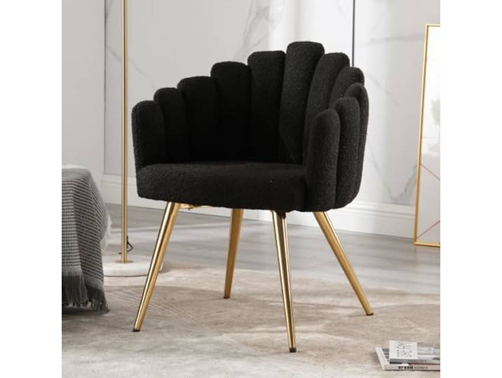 Ya-Home Sessel Kunstfell mit goldenen Metallbeinen gepolsterter Armlehnensessel Polsterstuhl für Wohnzimmer/Schlafzimmer, Schwarz
