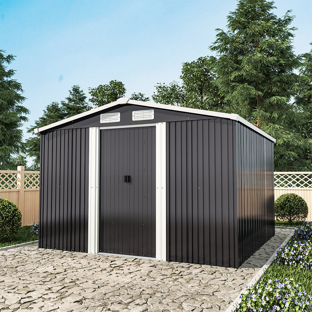 Dakota Fields Ajnag 8ft. W x 8ft. D Metal Tool Shed Carbon Black 257cm W X 259cm D X 178cm H