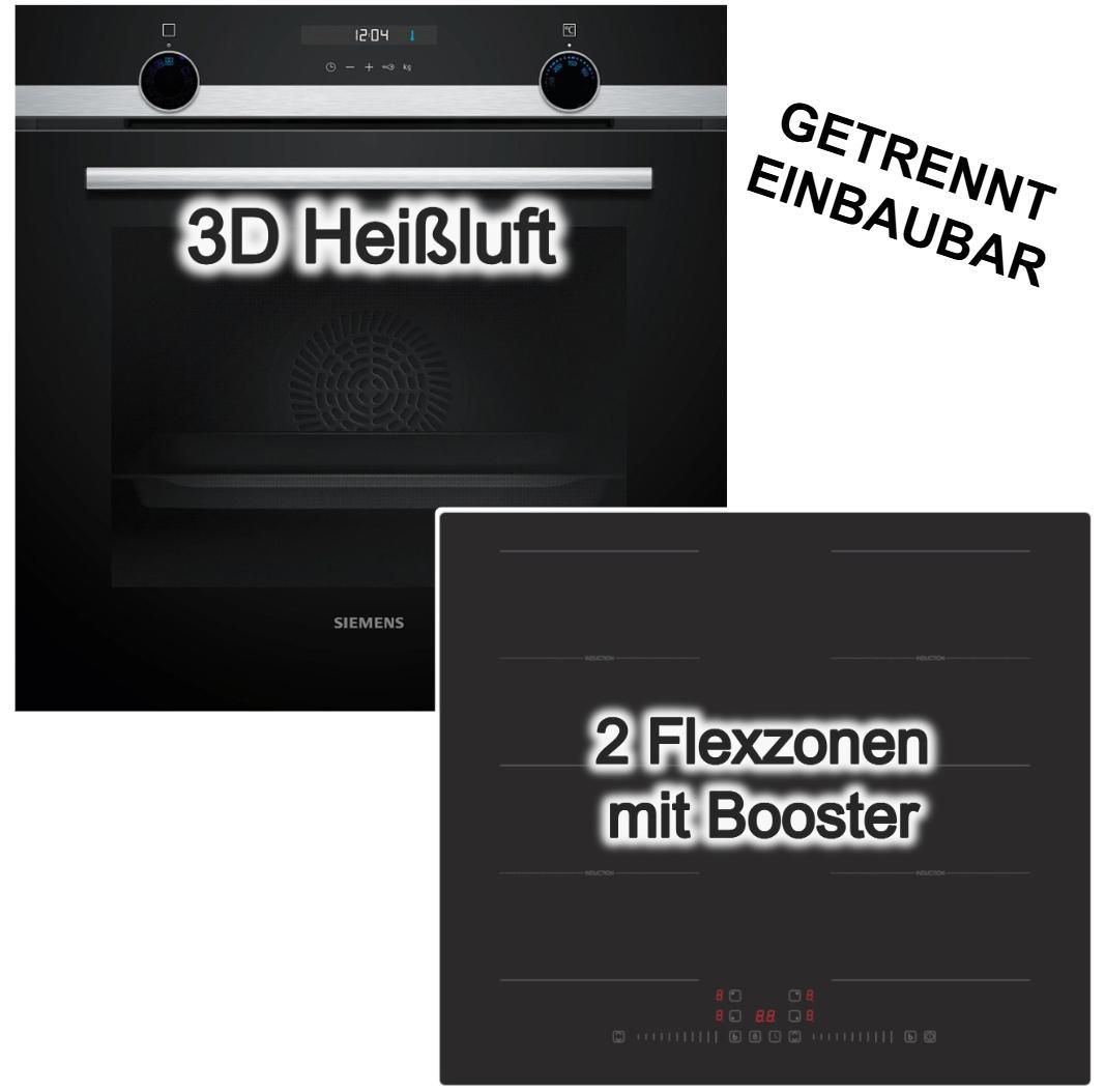 Herdset Backofen Siemens 3DHeißluft Hydrolyse Schnellaufheizen + PKM Induktionskochfeld Flexzonen Booster