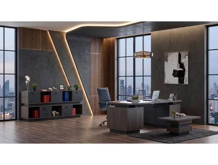 Xlmoebel Büromöbel-Set Braunes Holz-Büro-Set: Schreibtisch, Schrank und Couchtisch, Made in Europa