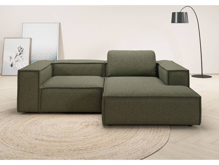 Ecksofa HOME AFFAIRE Watertown, kompakte L-Form, Japandi Design, 246 cm Breite , grün, B:246cm H:68cm T:171cm, 96% Polyester, 4% Nylon, Sofas, Ecksofa, modernes Ecksofa mit Bouclébezug, platzsparend & bequem
