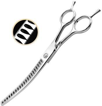 Uplift Essentials 7 Inch Precision Grooming Shears Curved Chunking & Thinning Scissors For Dogs & Cats curved Thinning (45 Teeth)