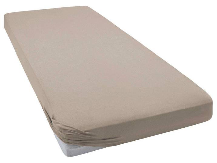 Spannbettlaken BELLANA Jersey Zwirn-Elasthan , grau (taupe), B:90cm L:200cm, Jersey-Elasthan, Obermaterial: 97% Baumwolle, 3% Elasthan, Bettlaken, Spannbettlaken, für Topper bis 10 cm Höhe