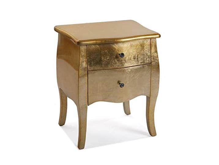 Versa Cagliari Nachttisch Kleiner oder zusätzlicher Tisch für das Schlafzimmer oder das Wohnzimmer, mit 2 Schubladen, Maßnahmen (H x L x B) 60 x 39 x 50 cm, Holz, Farbe: Golden