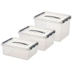 BRB 9er Set Clipboxen, 12 Liter, 15 Liter und 22 Liter, transparent, Polypropylen-Kunststoff (PP)