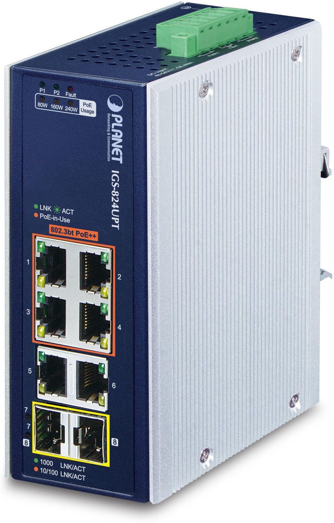 PLANET IP30 Industrial 4-Port + 2-Port 10/100/1000T Unmanaged Gigabit Ethernet Switch