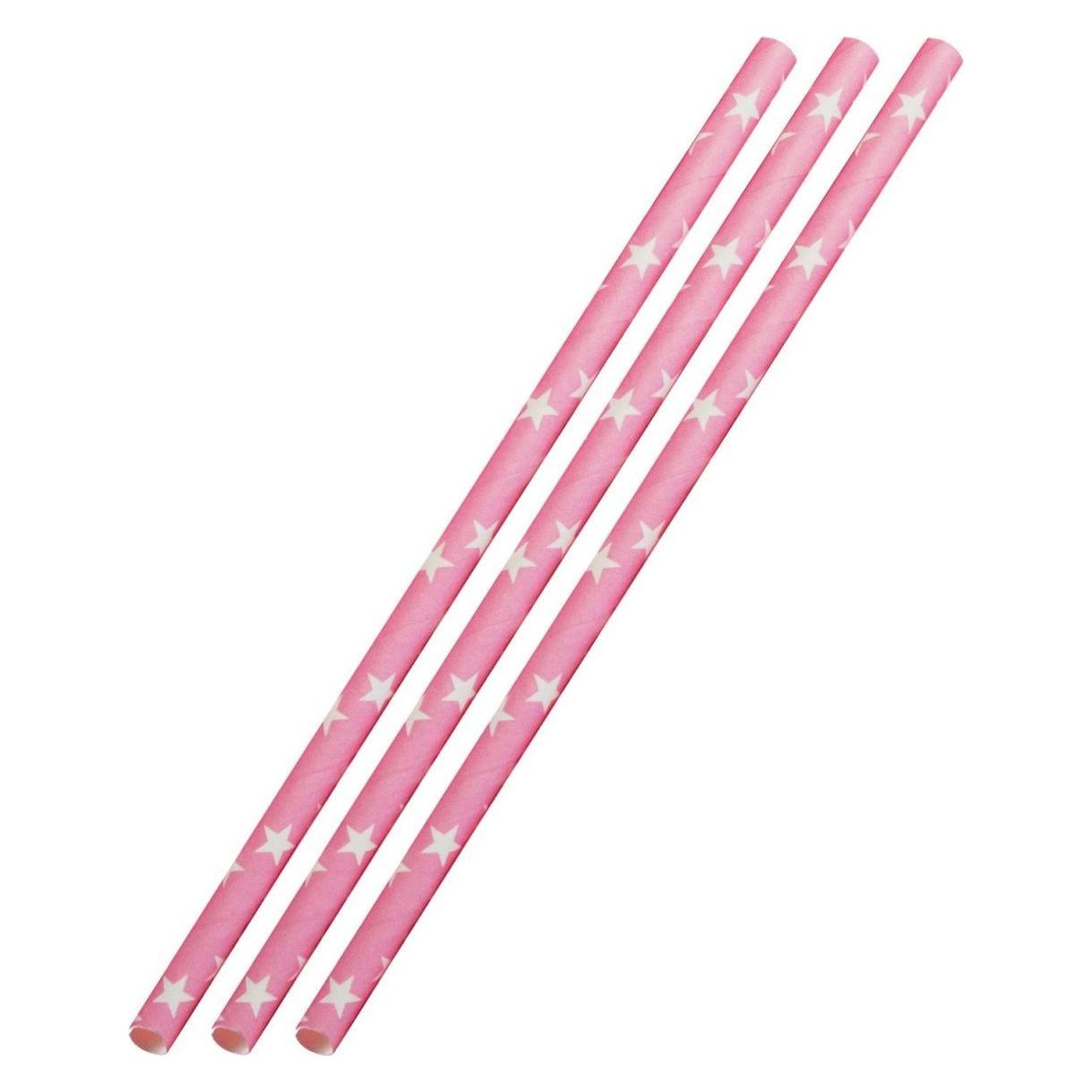 Westmark 50 Papier-Trinkhalme, rosa mit weissen Sternen, 19,7 cm,50sb (5240226R)