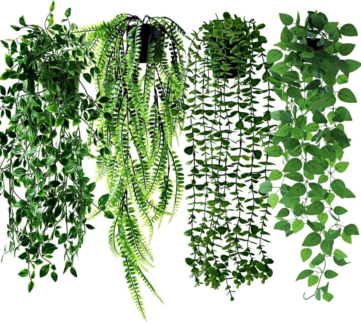 Set van 4 kunstplanten voor hangplanten: Eucalyptus, Varen en Pothos