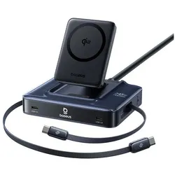 Baseus Stacja ładująca Nomos NH21 6w1 245W bezprzewodowa z dwoma zwijanymi kablami USB-C - czarna, Wireless Charger, Schwarz