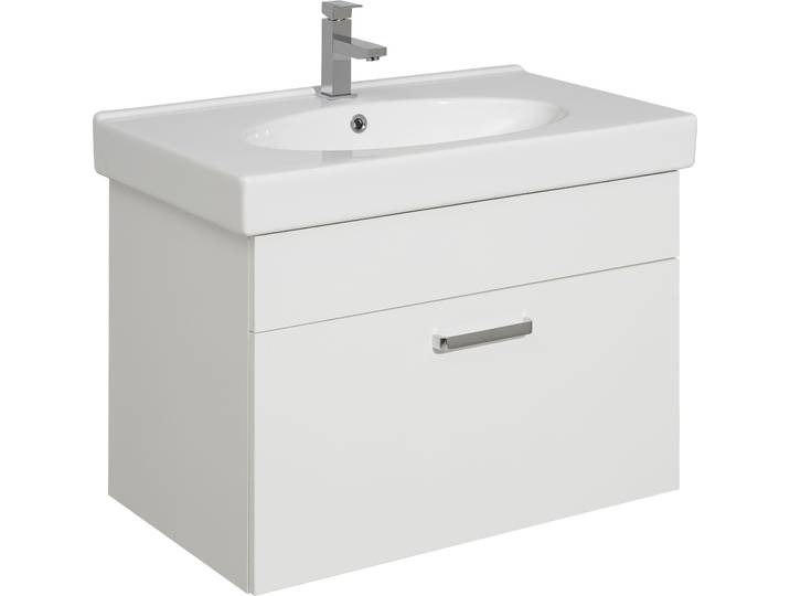 Waschtisch SAPHIR Quickset Keramikwaschtisch mit Unterschrank, 80 cm breit, Badmöbel , weiss (weiß glanz, weiß glanz), B:80cm H:58,5cm T:48cm, Holzwerkstoff, Keramik, Waschtische, Waschtisch, Waschplatz mit 1 Schublade, inkl. Türdämpfer, Griffe Chrom Glanz