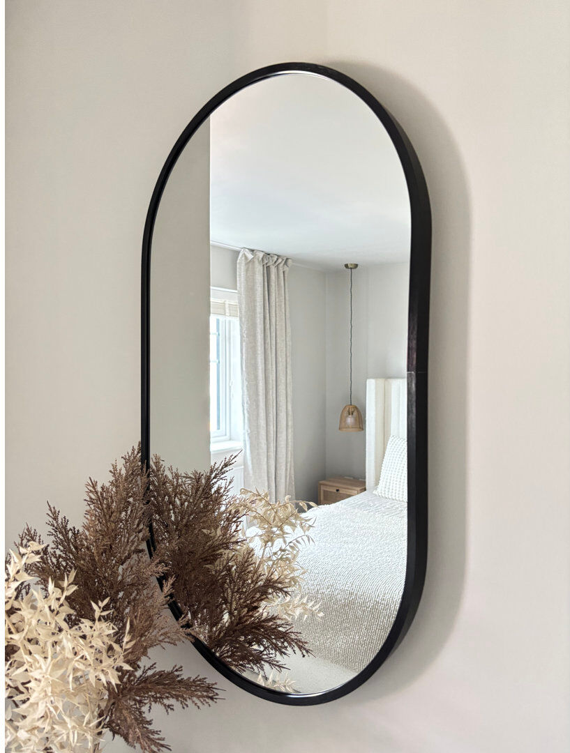 Metro Delmarie Metal Oval Mirror Black 70cm H X 40cm W X 3cm D