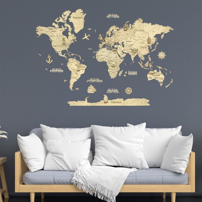 Creatif Puzzle Carte du monde en bois 2D taille M claire - Creatif Wood